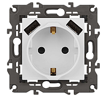 Розетка ЭРА Elegance 14-4109-01М 2P+E 16A-250В штор. с 2xUSB 5В-3А белый матовый Б0065773