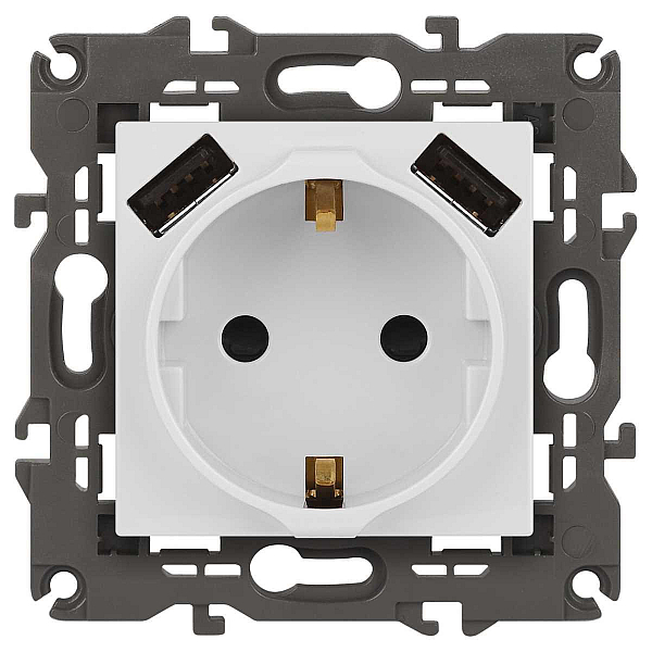 Розетка ЭРА Elegance 14-4109-01М 2P+E 16A-250В штор. с 2xUSB 5В-3А белый матовый Б0065773