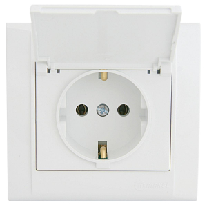 Розетка Makel с/з и крышкой СП Defne 16А IP20 бел. 42001009