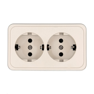 Розетка LK Studio двойная открытой установки с заземляющими контактами и защитными шторками (бежевый) 813501