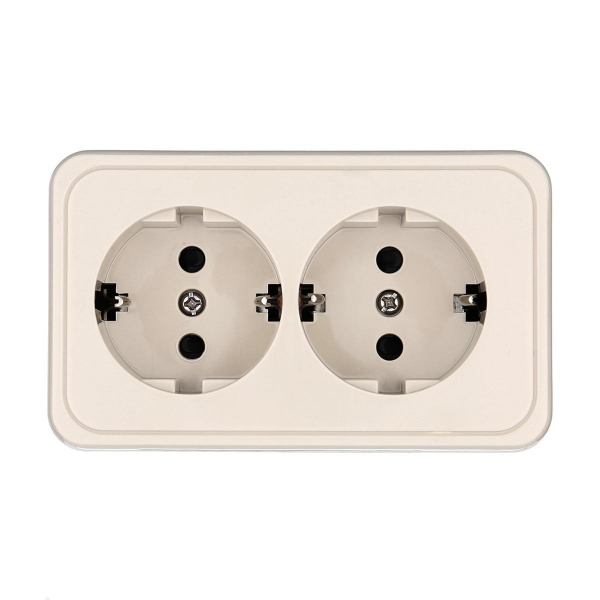 Розетка LK Studio двойная открытой установки с заземляющими контактами и защитными шторками (бежевый) 813501