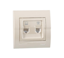 Розетка 2-ая комп. + тел. Lezard Deriy белый жемчуг 702-3030-143