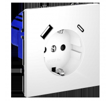 Розетка встраиваемая Voltum S70 с заземлением и защитными шторками, 16А, с USB, A+С, (белый матовый) VLS040502