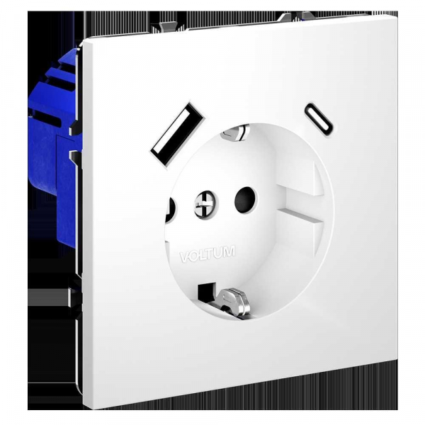 Розетка встраиваемая Voltum S70 с заземлением и защитными шторками, 16А, с USB, A+С, (белый матовый) VLS040502 Розетка встраиваемая Voltum S70 с заземлением и защитными шторками, 16А, с USB, A+С, (белый матовый) VLS040502