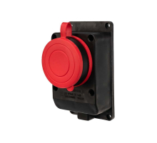 Розетка влагозащищенная настенная с крышкой, 3Р+РЕ, 32 А IP44 черная каучук REXANT 111-007