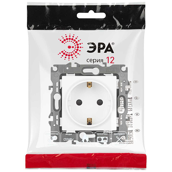 Розетка ЭРА Серия 12 12-2102-01М 2P+E Schuko со шторками 16А-250В белый матовый Б0065661