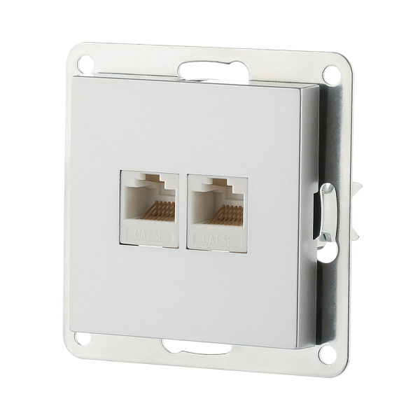Розетка LK Studio компьютерная двойная 2хRJ-45 кат.5е с накладкой (серебристый металлик) LK80 846203-1