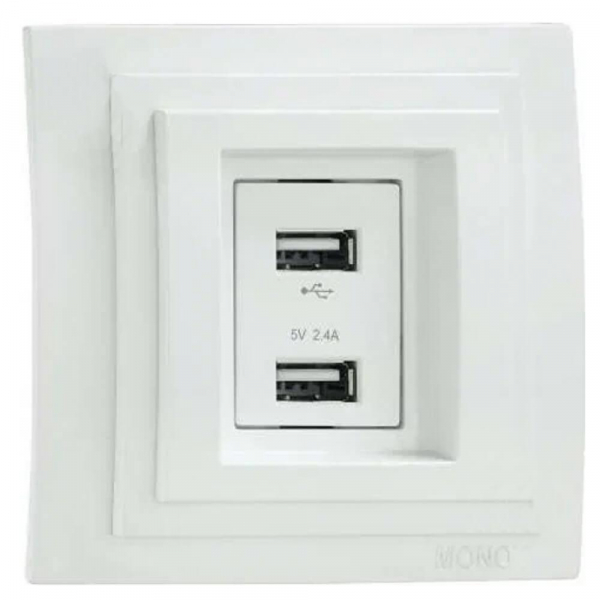 Розетка 2-а USB-зарядка Mono Electric Larissa 16A 250V белый 103-191905-178 Розетка 2-а USB-зарядка Mono Electric Larissa 16A 250V белый 103-191905-178