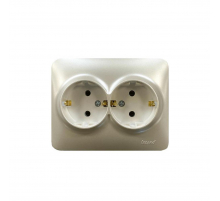 Розетка 2-ая с зазем. Lezard Karina Life белый жемчуг 708-3000-127B