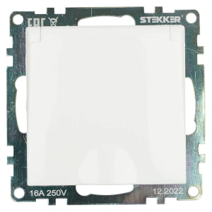 Розетка 2P+PE Stekker Катрин со шторками крышкой белый GLS16-7112-01 39302