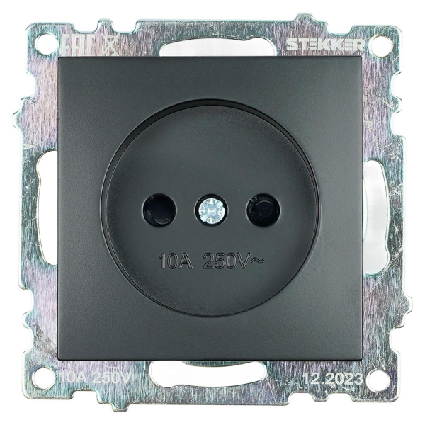Розетка 2P Stekker Катрин со шторками черный GLS10-7109-05 39609
