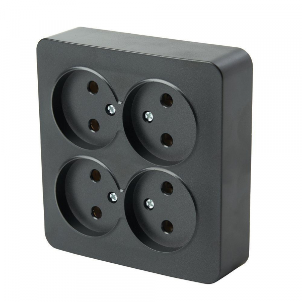Розетка четырехместная 2P Stekker София черный матовый MST10-14S-05 49508 Розетка четырехместная 2P Stekker София черный матовый MST10-14S-05 49508
