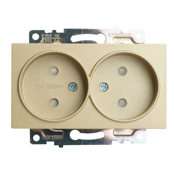 Розетка двойная 2P Stekker Катрин со шторками золото GLS10-7113-08 49225