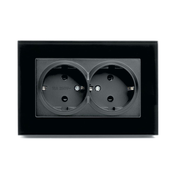 Розетка 2-местная с защитной шторкой с/з Stekker GLS16-7014-05 Катрин, черный 39516