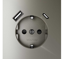 Розетка встраиваемая Voltum S70 с заземлением и защитными шторками, 16А, с USB, A+С, (шелк) VLS040504