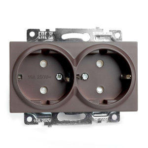 Розетка двухместная с защитной шторкой Stekker Катрин шоколад GLS16-7114-04 49030