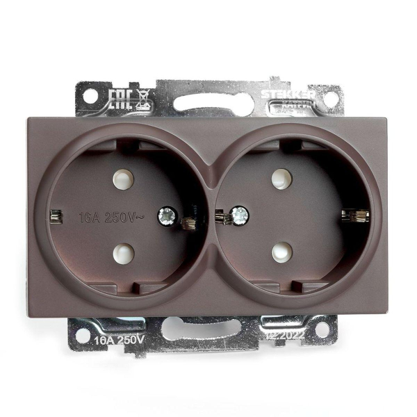 Розетка двухместная с защитной шторкой Stekker Катрин шоколад GLS16-7114-04 49030