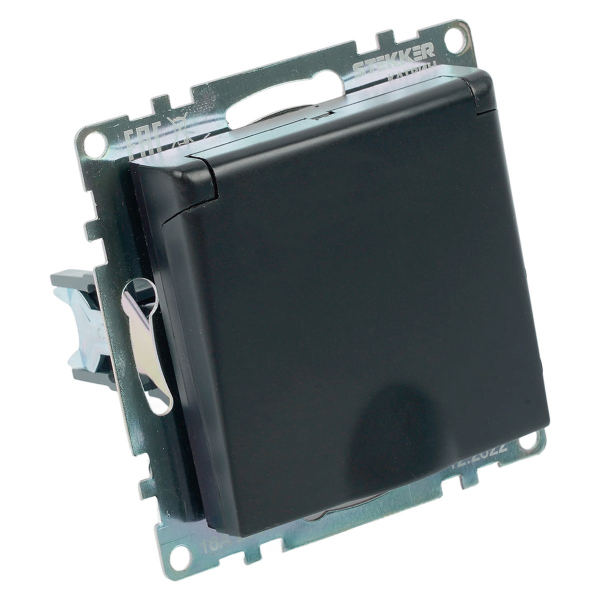 Розетка 2P+PE Stekker Катрин со шторками крышкой черный GLS16-7112-05 39608