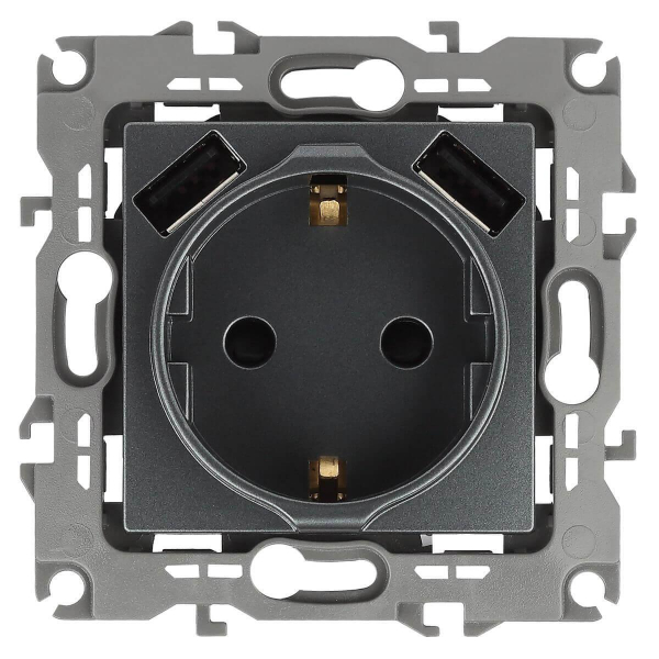 Розетка ЭРА Intro Solo Schuko P+E 16A 250V со шторками 2хUSB графит 12-4109-12 Б0047846 Розетка ЭРА Intro Solo Schuko P+E 16A 250V со шторками 2хUSB графит 12-4109-12 Б0047846