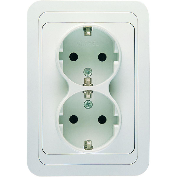 Розетка Makel 2-м СП Mimoza с заземл. бел/бел. 12082