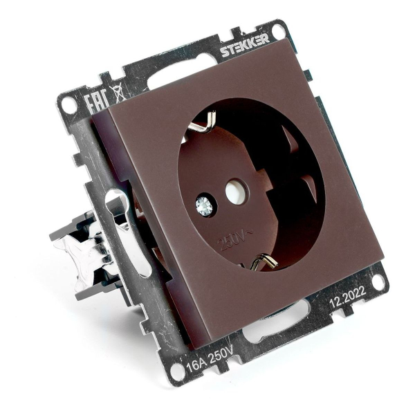 Розетка однаместная с защитной шторкой Stekker Катрин шоколад GLS16-7110-04 49028
