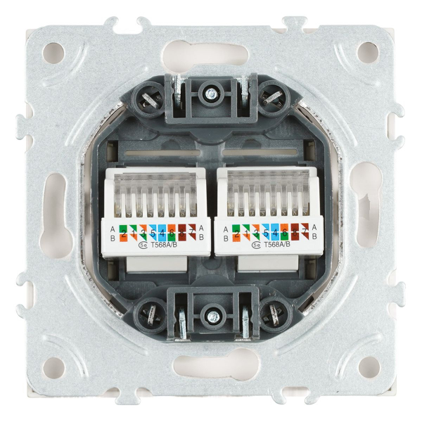 Розетка компьютерная 2-местная RJ-45 (механизм), STEKKER,  серия Эмили, RST00-5111-01, белый фарфор, soft touch 49874