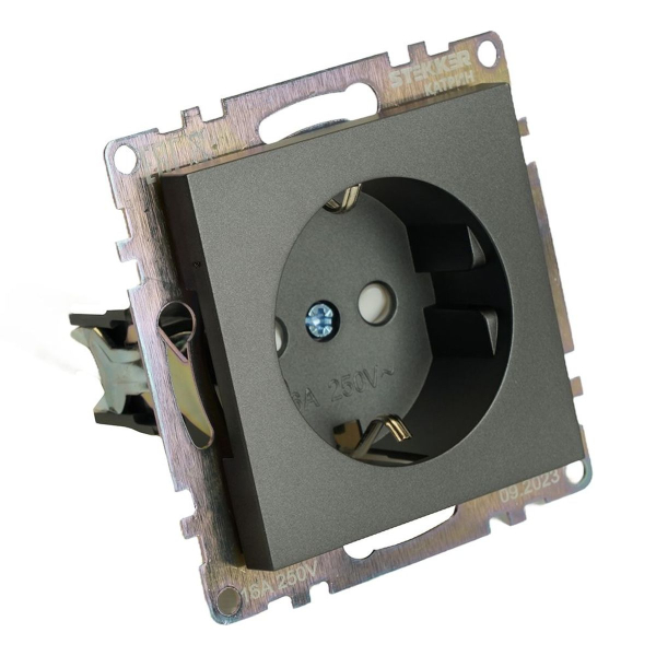 Розетка 2P+PE Stekker Катрин со шторками графит GLS16-7110-06 49423