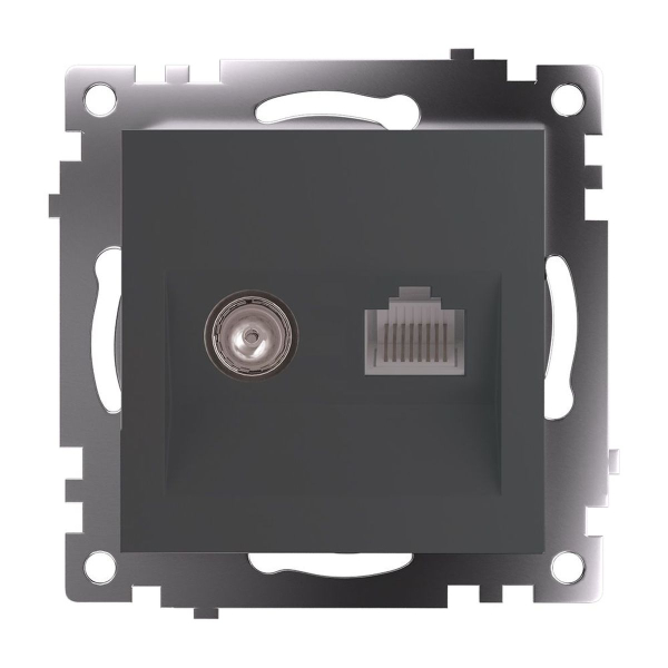 Розетка телевизионная TV + компьютерная RJ-45 Stekker Катрин графит GLS00-7106-06 49417