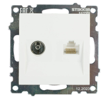 Розетка телевизионная TV + компьютерная RJ-45 Stekker Катрин GLS00-7106-01 белая 49181