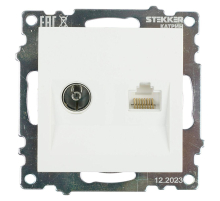 Розетка телевизионная TV + компьютерная RJ-45 Stekker Катрин GLS00-7106-01 белая 49181