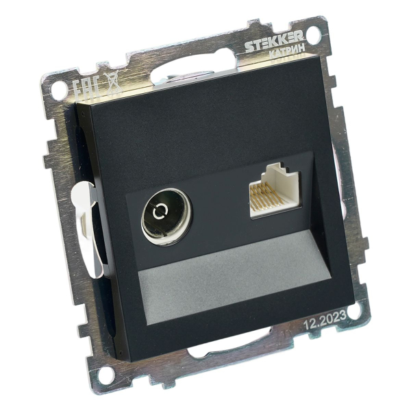Розетка телевизионная TV + компьютерная RJ-45 Stekker Катрин GLS00-7106-05 черная 49182