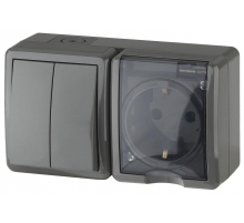 Блок розетка-выключатель двухклавишный ЭРА Эксперт IP54 16A 250V 11-7402-03 Б0020736