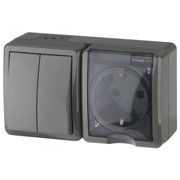 Блок розетка-выключатель двухклавишный ЭРА Эксперт IP54 16A 250V 11-7402-03 Б0020736 Блок розетка-выключатель двухклавишный ЭРА Эксперт IP54 16A 250V 11-7402-03 Б0020736
