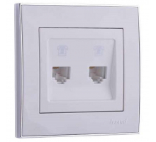 Розетка 2-ая телефонная евро Lezard Rain белая c бок. вст. хром 703-0225-138