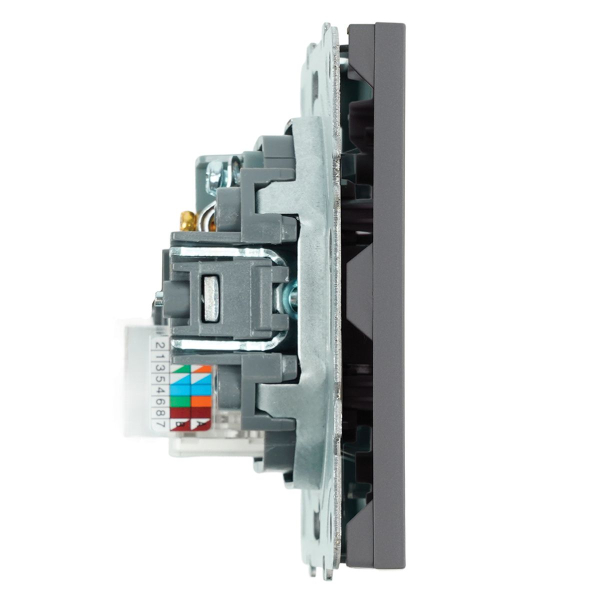 Розетка TV + компьютерная RJ-45 (механизм), STEKKER, серия Эмили, RST00-5106-10, платиново-серый, soft touch 49950