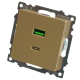 Розетка 2-местная USB + type C (механизм), 250В, 3А, max 20W, STEKKER, GLS10-7116-08, серия Катрин, золото 50053