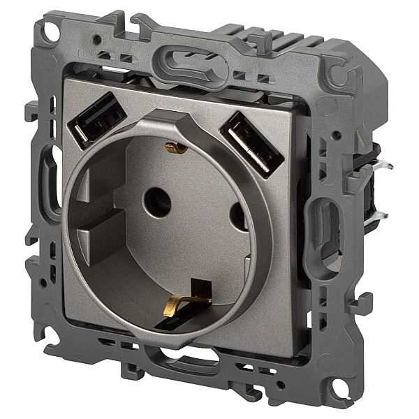 Розетка ЭРА Серия 12 12-4109-16 2P+E 16A-250В шторками с 2xUSB 5В-3А титан Б0065729