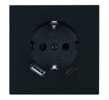 Розетка 1-местная з/ш с/з 16А + USB + Type C (механизм), Stekker, 250В, 20W Мия, RST16-3119-05, черный бархат 50452