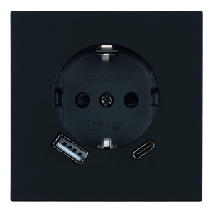 Розетка 1-местная з/ш с/з 16А + USB + Type C (механизм), Stekker, 250В, 20W Мия, RST16-3119-05, черный бархат 50452