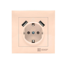 Валенсия розетка 1-местная с/з 16А кремовая с защ. штор. с 2 USB 2,1А EKF PROxima EWR16-028-20-2USB
