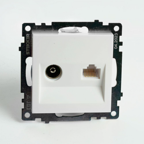 Розетка телевизионная TV + компьютерная RJ-45 Stekker Катрин GLS00-7106-01 белая 49181 Розетка телевизионная TV + компьютерная RJ-45 Stekker Катрин GLS00-7106-01 белая 49181