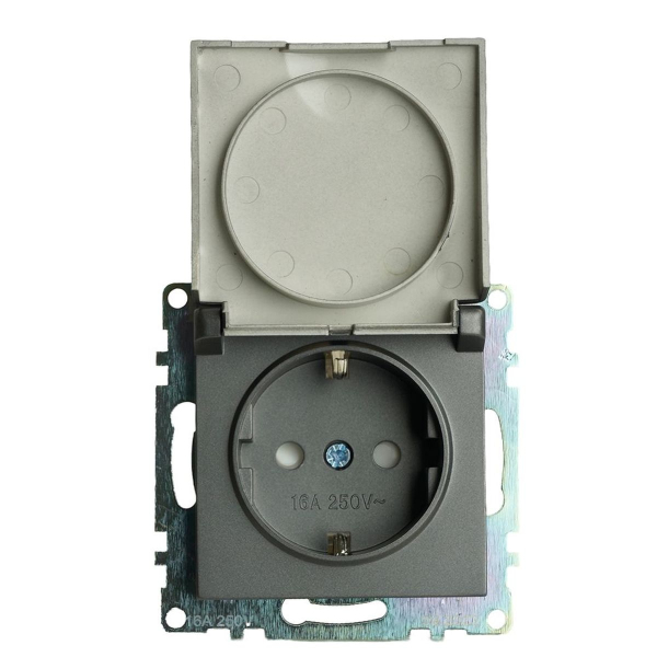 Розетка 2P+PE Stekker Катрин со шторками крышкой графит GLS16-7112-06 49424