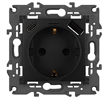 Розетка ЭРА Elegance 14-4108-05 2P+E 16A-250В со шторками с USB type-A+C 5В-3А антрацит Б0067724