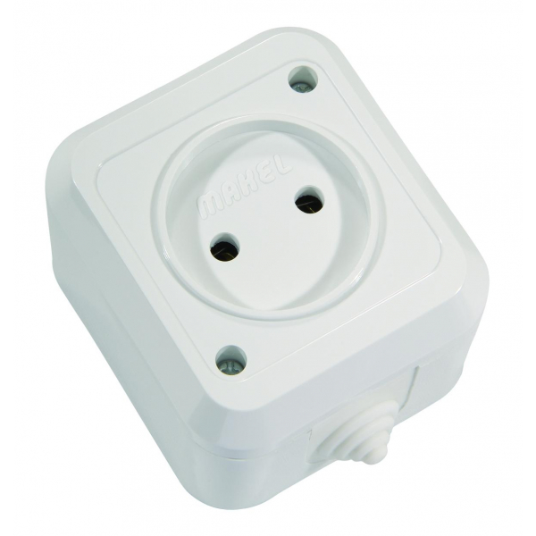 Розетка Makel 1-м ОП п/герм. без заземл. бел. 18306
