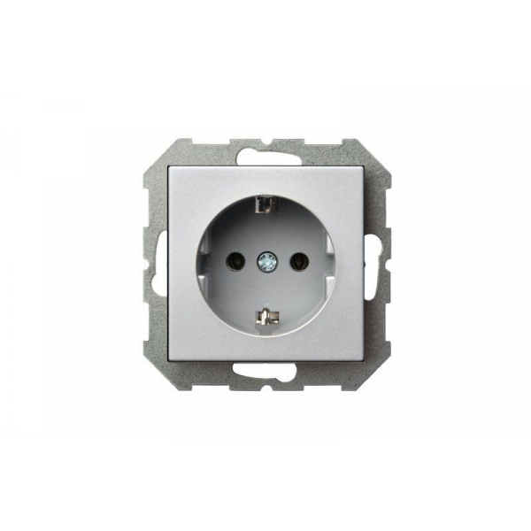 Розетка 2P+E Liregus Epsilon серебро 28-1766
