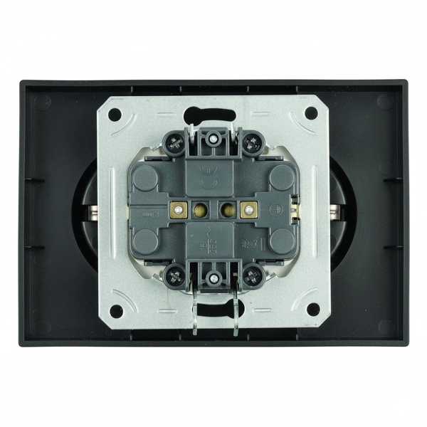 Розетка 2-местная с защитной шторкой STEKKER, с/з, 250В, 16А, серия Эмили, RST16-5114-05, черный уголь, soft touch 49856