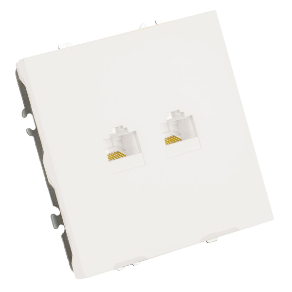 Розетка компьютерная 2-местная RJ-45 (механизм), STEKKER,  серия Эмили, RST00-5111-01, белый фарфор, soft touch 49874