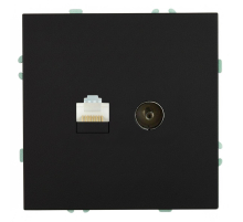 Розетка TV + компьютерная RJ-45 (механизм), STEKKER, RST00-5106-05, серия Эмили, черный уголь, soft touch 49846