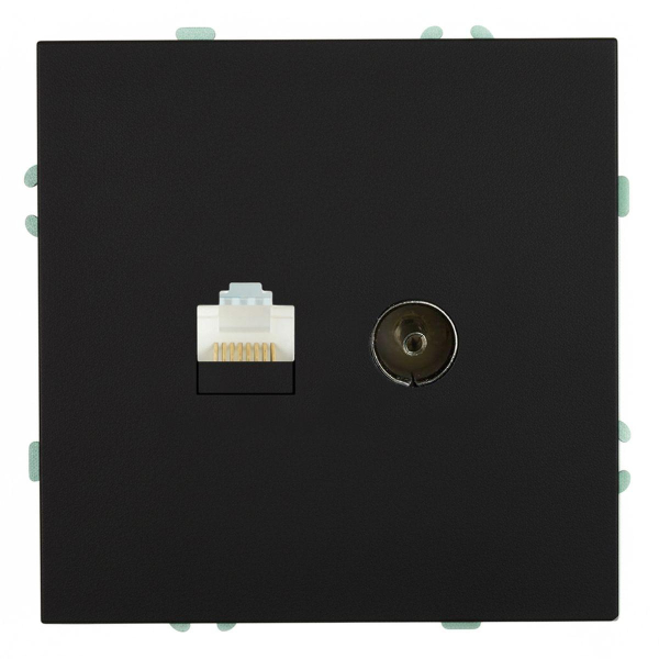 Розетка TV + компьютерная RJ-45 (механизм), STEKKER, RST00-5106-05, серия Эмили, черный уголь, soft touch 49846