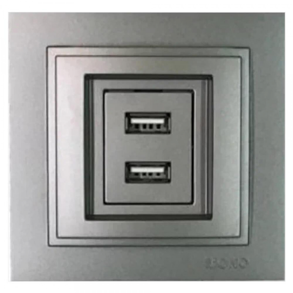 Розетка 2-а USB-зарядка Mono Electric Despina антрацит 102-242405-178 Розетка 2-а USB-зарядка Mono Electric Despina антрацит 102-242405-178